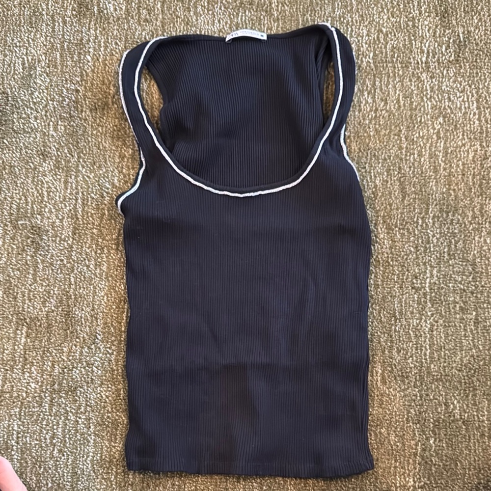 Zara Blue Fitted Ribbed Sleeveless Tank Top